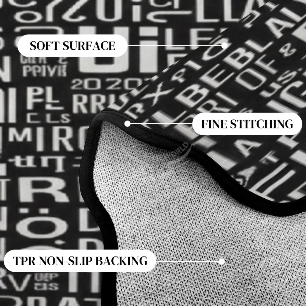 Random Text Print Black and White Scalloped Area Rug 120’’x96’’ 120’’x96’’ Rugs & Mats