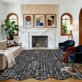 Random Text Print Black and White Scalloped Area Rug 120’’x96’’ 120’’x96’’ Rugs & Mats
