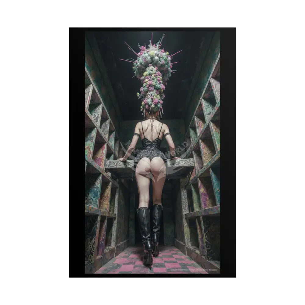 ’Rear View’ Funky Hairstyle Sexy Woman on Car Art Print - Fantasy Girls Poster 20″ x 30″ (Vertical) / Matte Poster