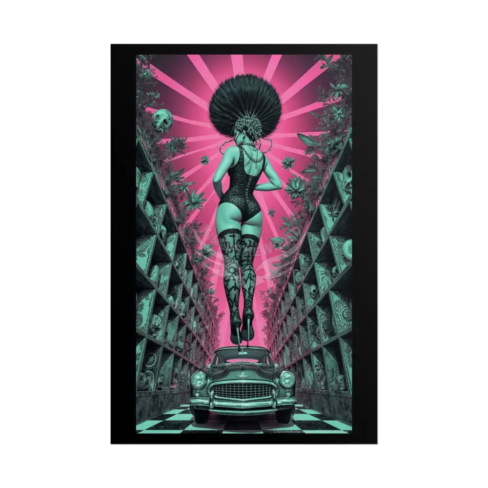 ’Rear View’ Funky Hairstyle Sexy Woman on Car Art Print - Fantasy Girls Poster 20″ x 30″ (Vertical) / Matte Poster