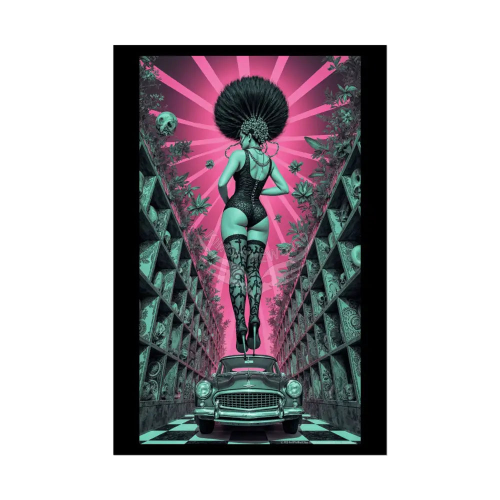 ’Rear View’ Funky Hairstyle Sexy Woman on Car Art Print - Fantasy Girls Poster 20″ x 30″ (Vertical) / Semi Glossy Poster