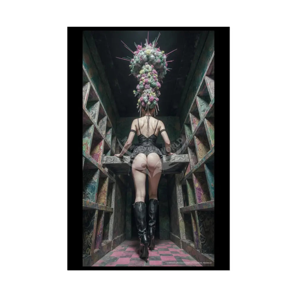 ’Rear View’ Funky Hairstyle Sexy Woman on Car Art Print - Fantasy Girls Poster 24’’ x 36’’ (Vertical) / Semi Glossy