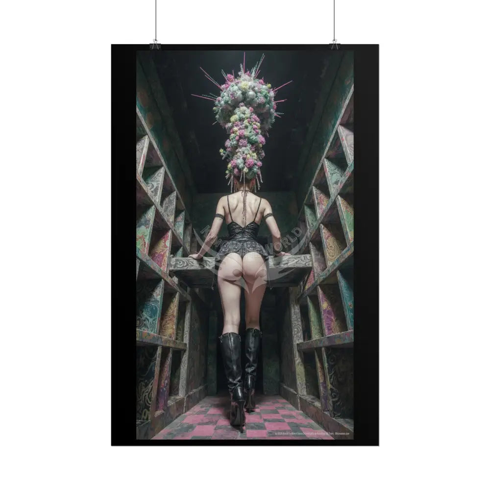 ’Rear View’ Funky Hairstyle Sexy Woman on Car Art Print - Fantasy Girls Poster Poster