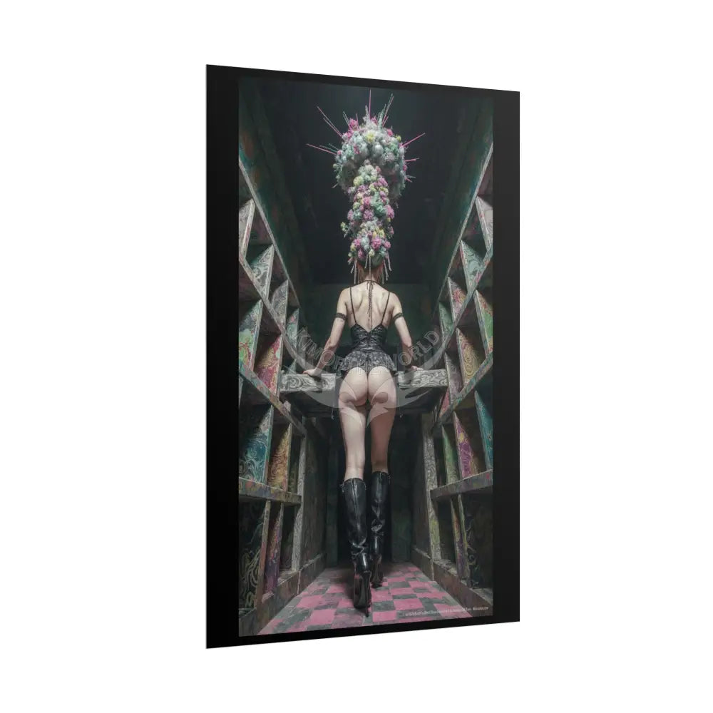 ’Rear View’ Funky Hairstyle Sexy Woman on Car Art Print - Fantasy Girls Poster Poster
