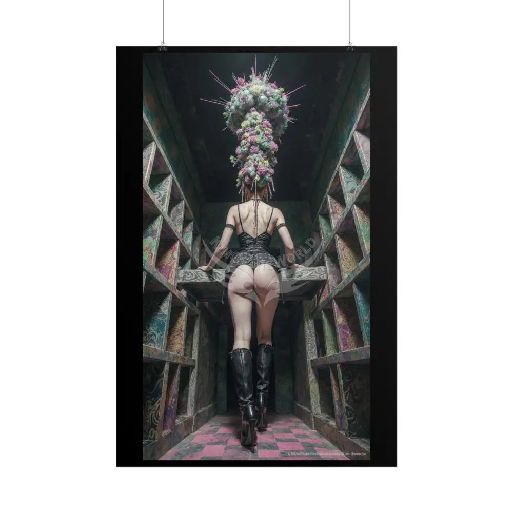 ’Rear View’ Funky Hairstyle Sexy Woman on Car Art Print - Fantasy Girls Poster Poster