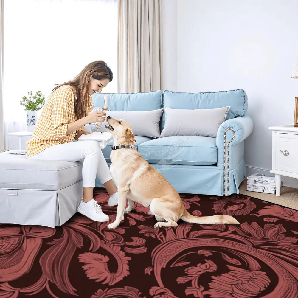 Red and Burgundy Femme Fleur Design 10 ft x 8 ft Large Area Rug Floor Carpet 120’’x96’’ Rugs & Mats