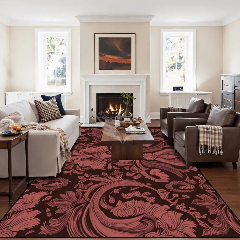 Red and Burgundy Femme Fleur Design 10 ft x 8 ft Large Area Rug Floor Carpet 120’’x96’’ Rugs & Mats