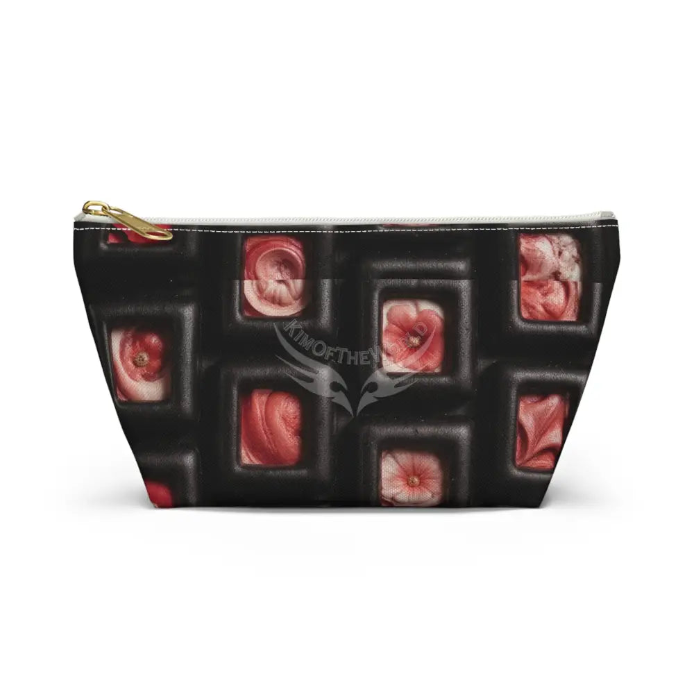 Red & Black Framed Floral Accessory Pouch — T‑Bottom Cosmetic Bag Small / White zipper Bags