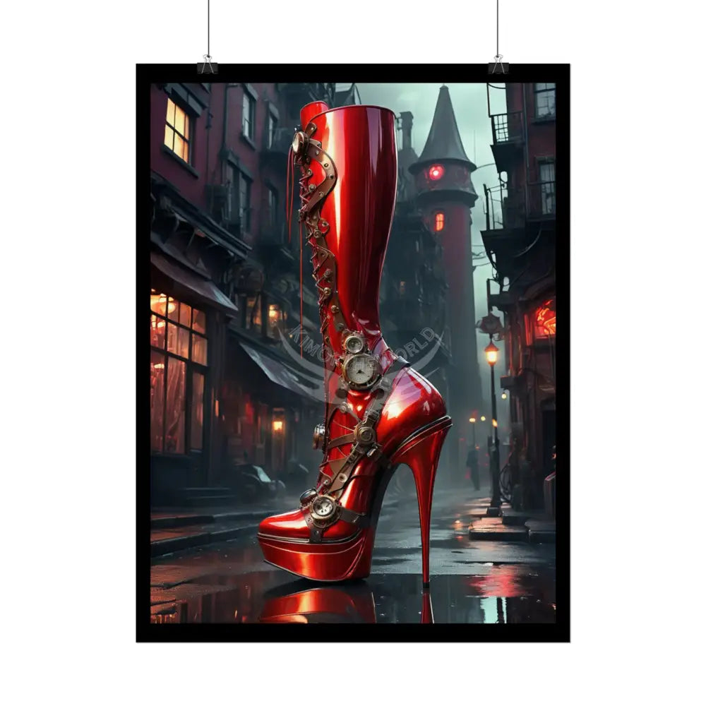Red Giant Steampunk Boot - Boot Feet Shoe High Heel Art Print Poster Poster