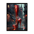 Red Giant Steampunk Boot - Boot Feet Shoe High Heel Art Print Poster 18″ x 24″ (Vertical) / Semi Glossy Poster