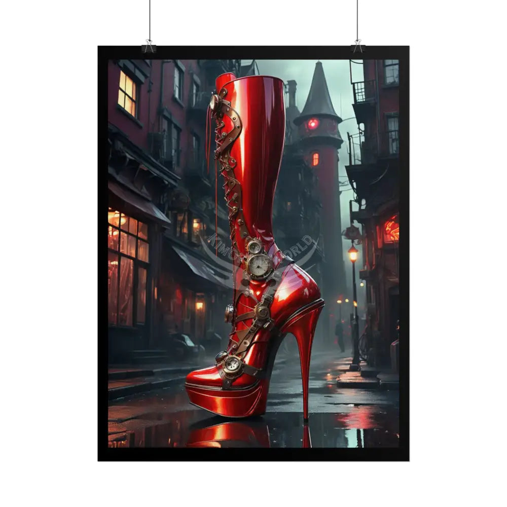 Red Giant Steampunk Boot - Boot Feet Shoe High Heel Art Print Poster Poster