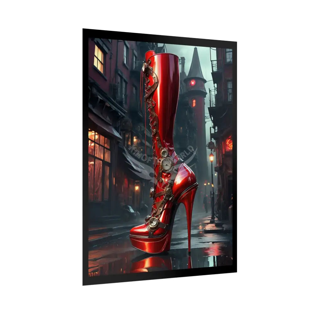 Red Giant Steampunk Boot - Boot Feet Shoe High Heel Art Print Poster Poster