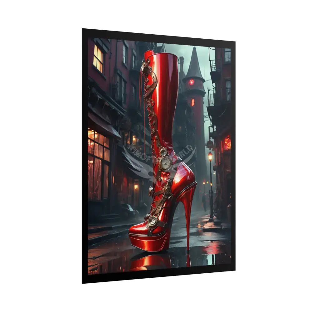 Red Giant Steampunk Boot - Boot Feet Shoe High Heel Art Print Poster Poster