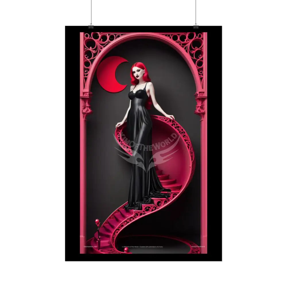 Red Light District Gothic Fashion Floral Lace Lady Woman Black & Red Satin 3D Moon Art Poster — Black & Red Fashion