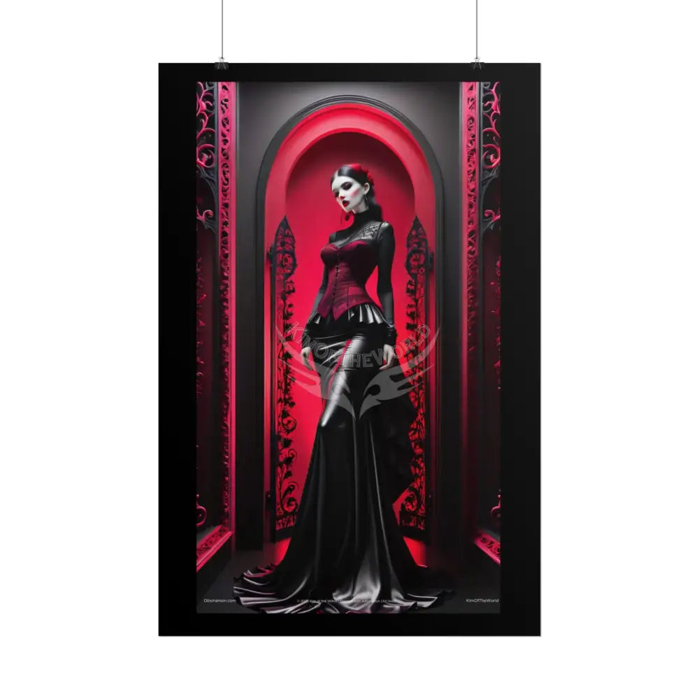 Red Light District Gothic Fashion Floral Lace Lady Woman Black & Red Satin 3D Moon Art Poster — Black & Red Fashion