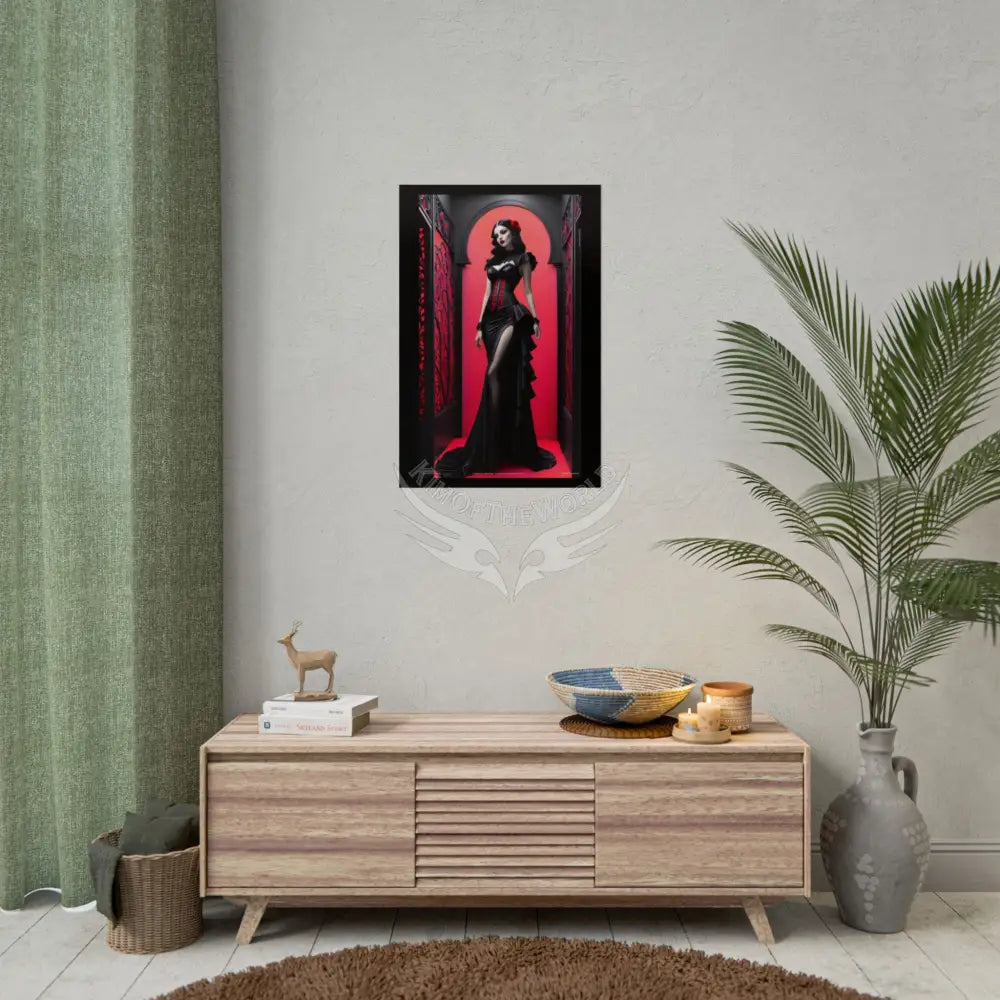 Red Light District Gothic Fashion Floral Lace Lady Woman Black & Red Satin 3D Moon Art Poster — Black & Red Fashion