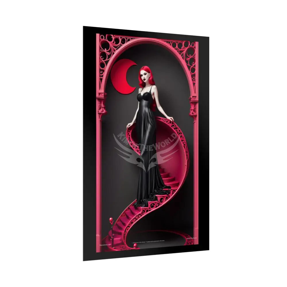 Red Light District Gothic Fashion Floral Lace Lady Woman Black & Red Satin 3D Moon Art Poster — Black & Red Fashion