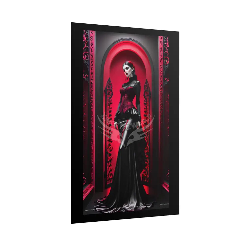 Red Light District Gothic Fashion Floral Lace Lady Woman Black & Red Satin 3D Moon Art Poster — Black & Red Fashion
