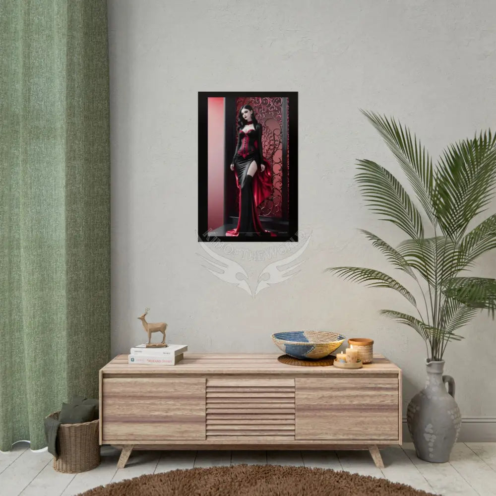 Red Light District Gothic Fashion Floral Lace Lady Woman Black & Red Satin 3D Moon Art Poster — Black & Red Fashion