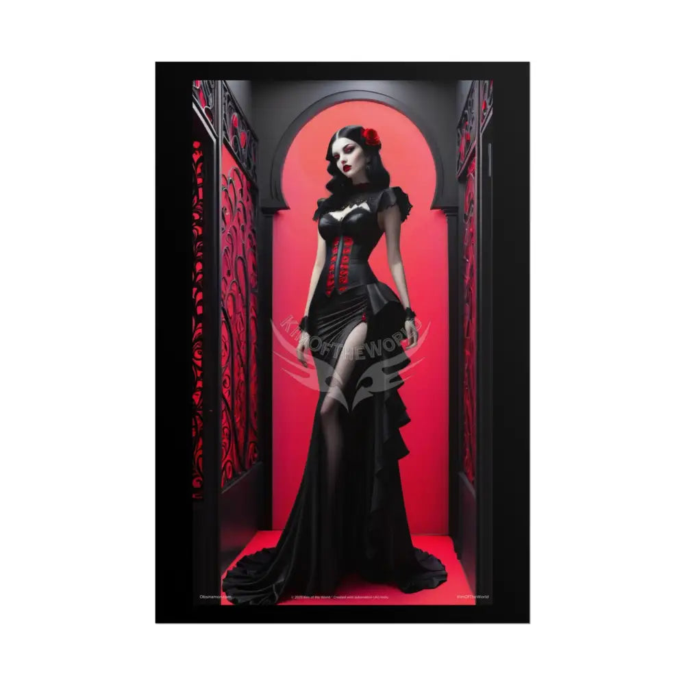 Red Light District Gothic Fashion Floral Lace Lady Woman Black & Red Satin 3D Moon Art Poster — Black & Red Fashion
