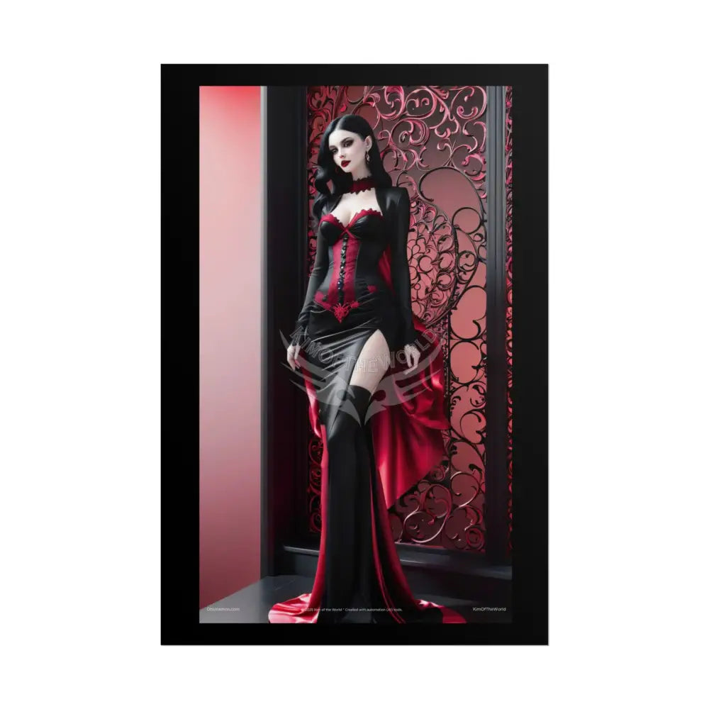 Red Light District Gothic Fashion Floral Lace Lady Woman Black & Red Satin 3D Moon Art Poster — Black & Red Fashion