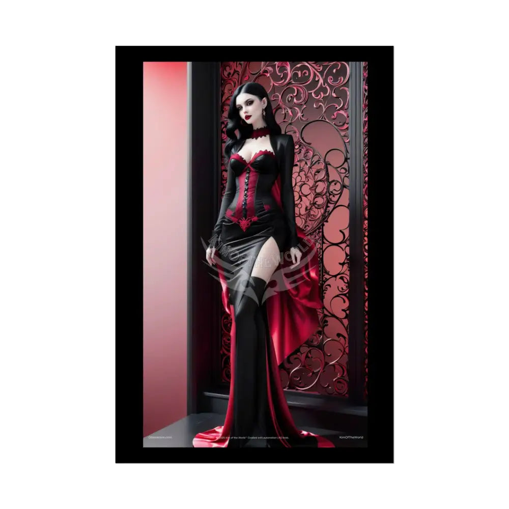 Red Light District Gothic Fashion Floral Lace Lady Woman Black & Red Satin 3D Moon Art Poster — Black & Red Fashion