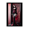 Red Light District Gothic Fashion Floral Lace Lady Woman Black & Red Satin 3D Moon Art Poster — Black & Red Fashion