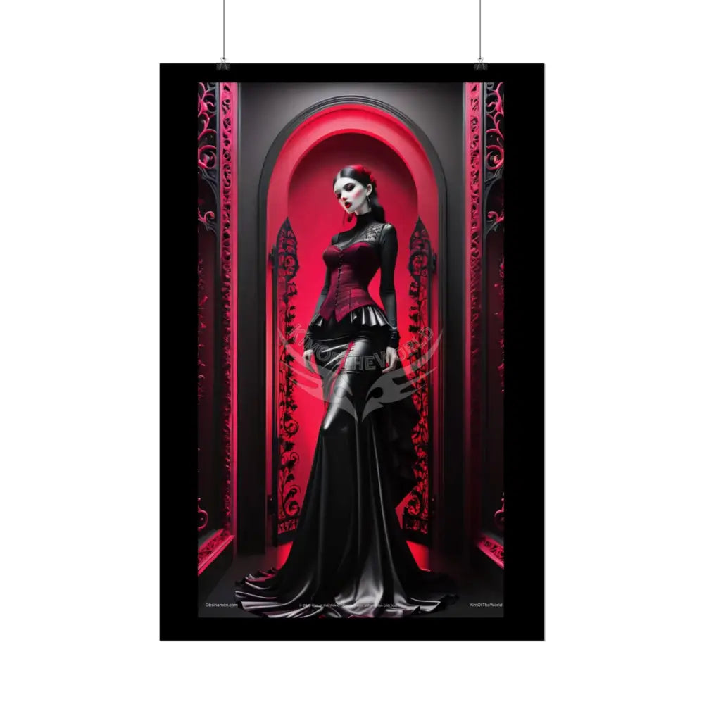 Red Light District Gothic Fashion Floral Lace Lady Woman Black & Red Satin 3D Moon Art Poster — Black & Red Fashion