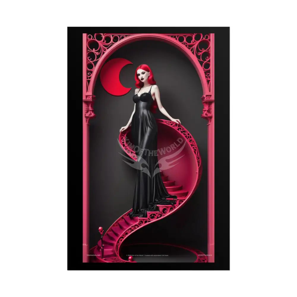 Red Light District Gothic Fashion Floral Lace Lady Woman Black & Red Satin 3D Moon Art Poster — Black & Red Fashion
