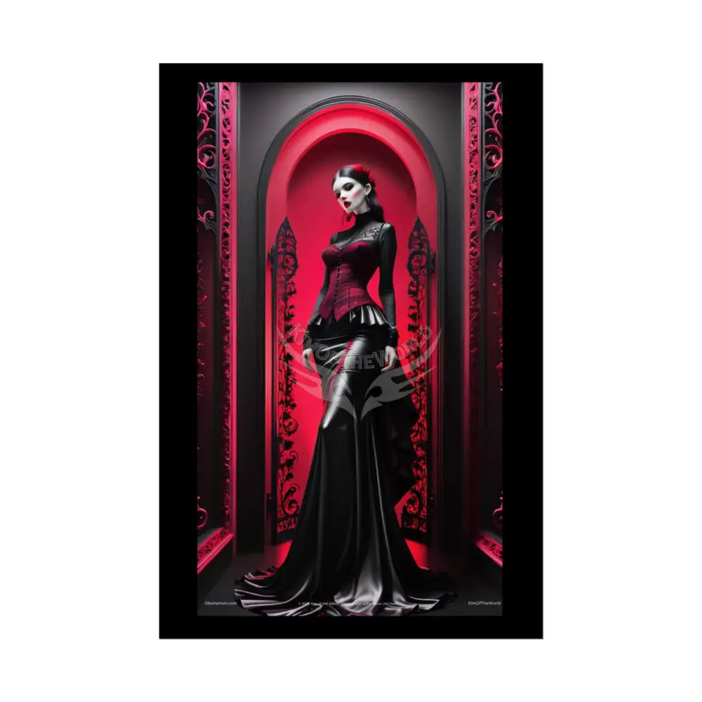Red Light District Gothic Fashion Floral Lace Lady Woman Black & Red Satin 3D Moon Art Poster — Black & Red Fashion