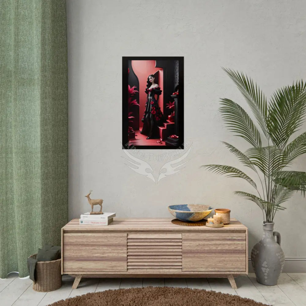 Red Light District Gothic Fashion Floral Lace Lady Woman Black & Red Satin 3D Moon Art Poster — Black & Red Fashion