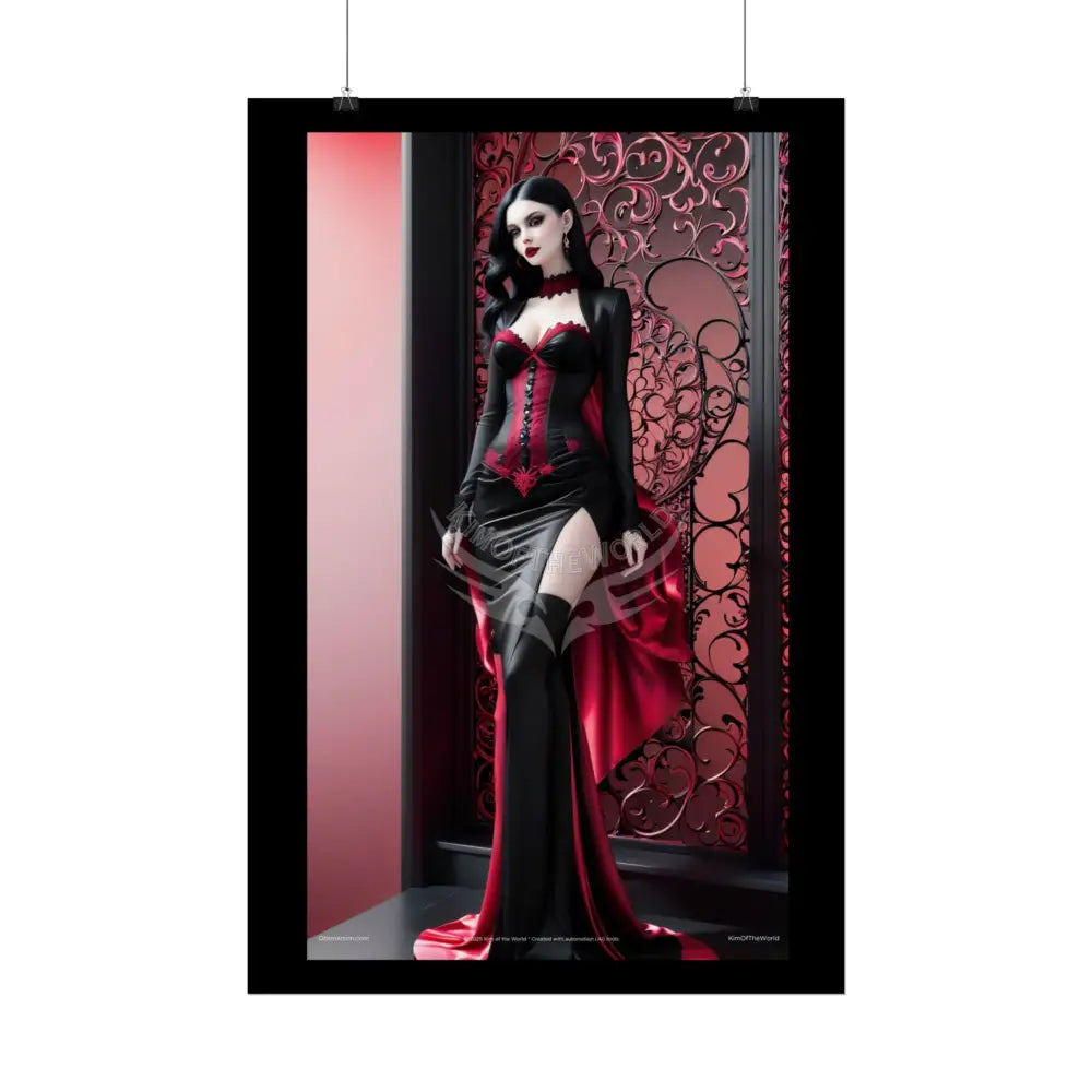 Red Light District Gothic Fashion Floral Lace Lady Woman Black & Red Satin 3D Moon Art Poster — Black & Red Fashion