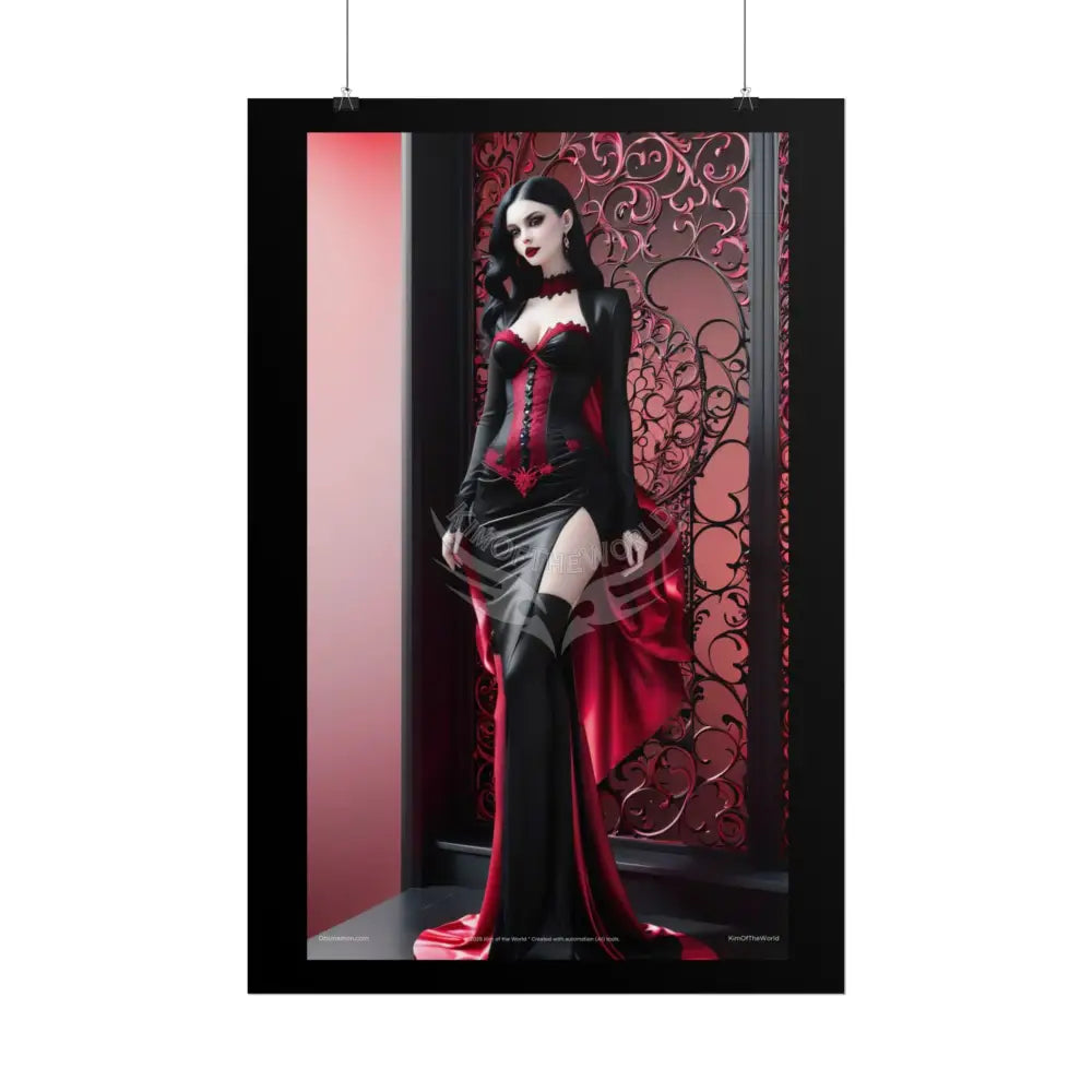 Red Light District Gothic Fashion Floral Lace Lady Woman Black & Red Satin 3D Moon Art Poster — Black & Red Fashion