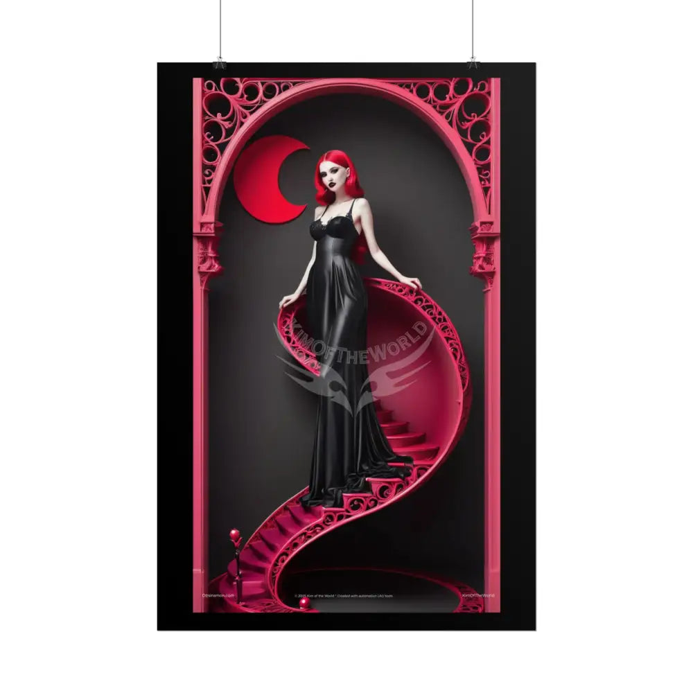 Red Light District Gothic Fashion Floral Lace Lady Woman Black & Red Satin 3D Moon Art Poster — Black & Red Fashion