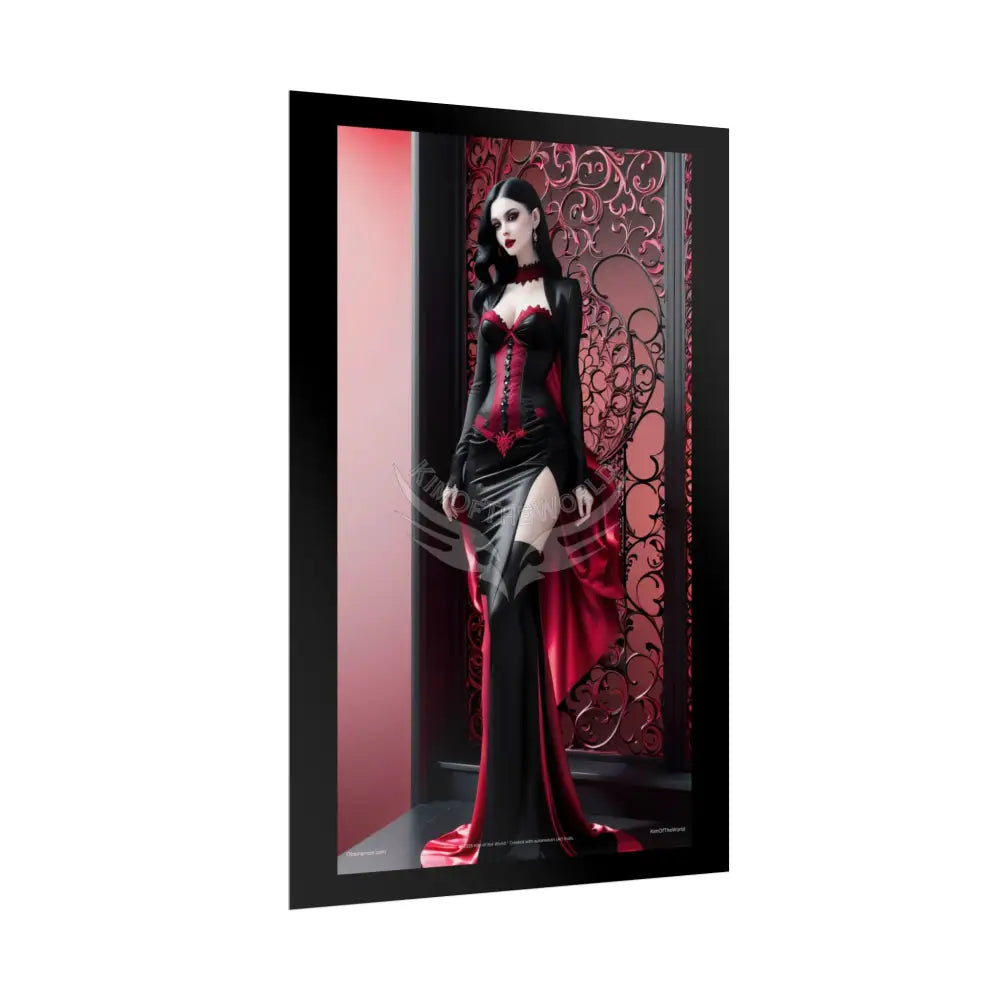 Red Light District Gothic Fashion Floral Lace Lady Woman Black & Red Satin 3D Moon Art Poster — Black & Red Fashion