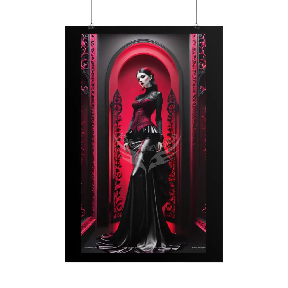 Red Light District Gothic Fashion Floral Lace Lady Woman Black & Red Satin 3D Moon Art Poster — Black & Red Fashion