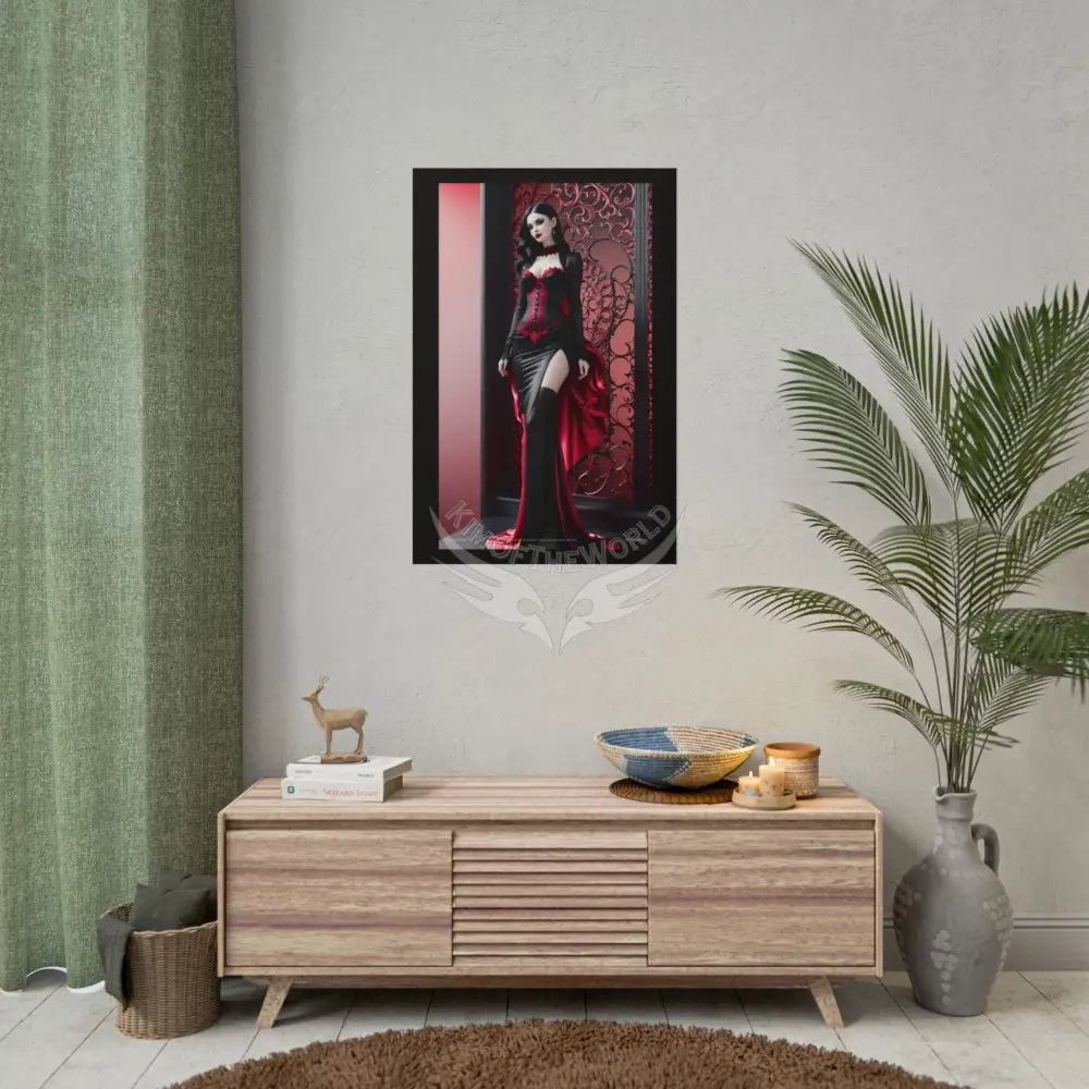 Red Light District Gothic Fashion Floral Lace Lady Woman Black & Red Satin 3D Moon Art Poster — Black & Red Fashion