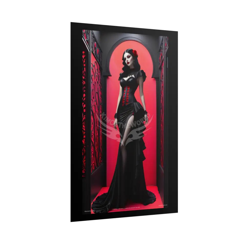 Red Light District Gothic Fashion Floral Lace Lady Woman Black & Red Satin 3D Moon Art Poster — Black & Red Fashion