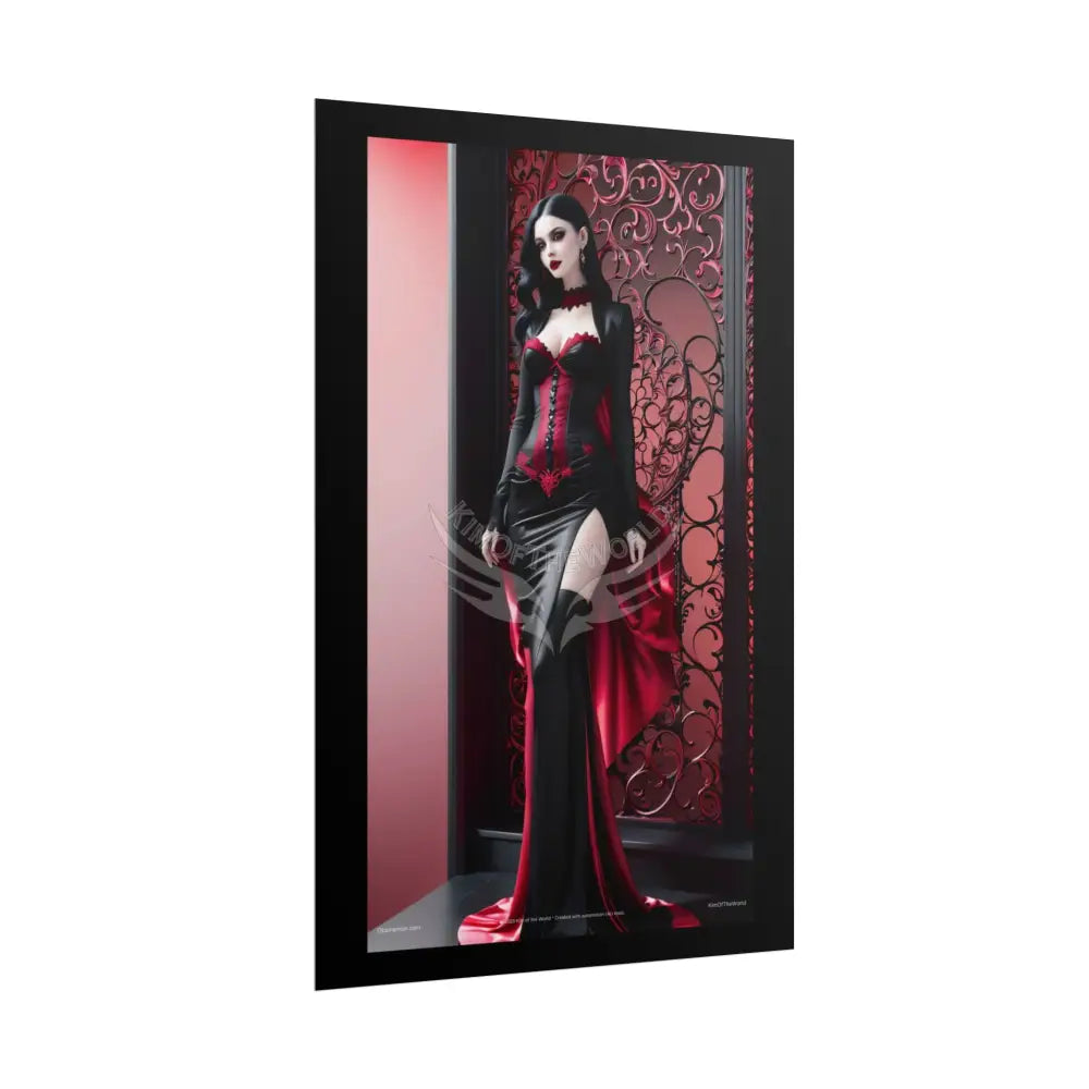 Red Light District Gothic Fashion Floral Lace Lady Woman Black & Red Satin 3D Moon Art Poster — Black & Red Fashion