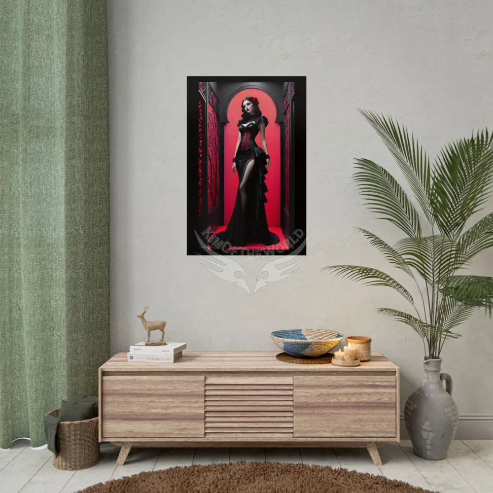 Red Light District Gothic Fashion Floral Lace Lady Woman Black & Red Satin 3D Moon Art Poster — Black & Red Fashion