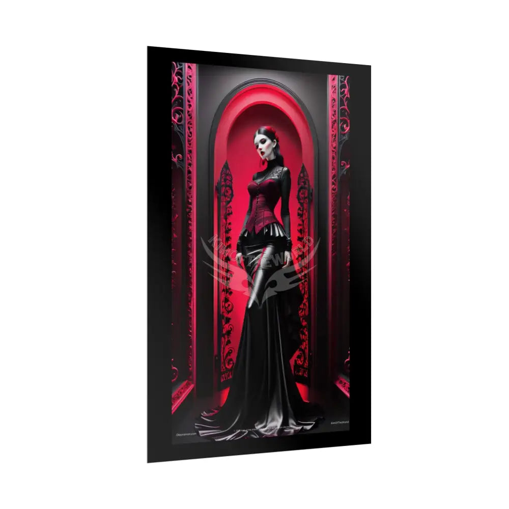 Red Light District Gothic Fashion Floral Lace Lady Woman Black & Red Satin 3D Moon Art Poster — Black & Red Fashion