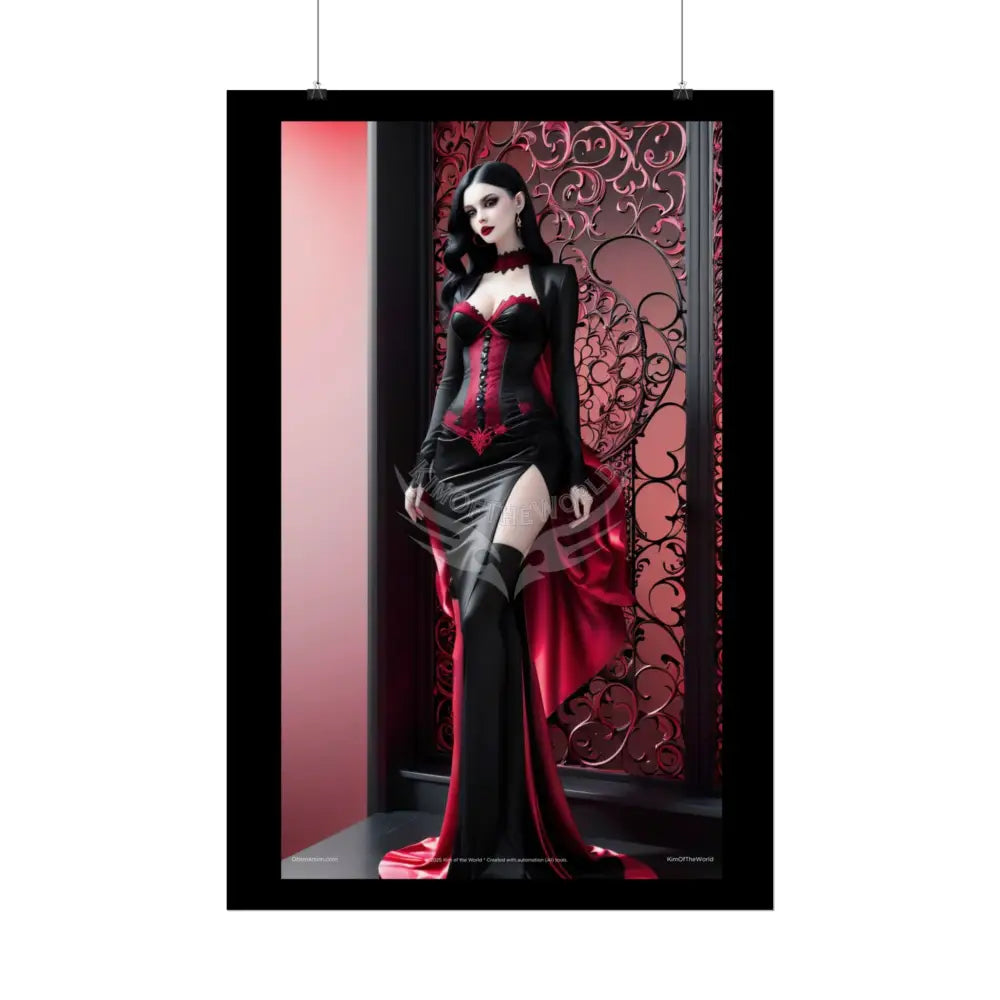 Red Light District Gothic Fashion Floral Lace Lady Woman Black & Red Satin 3D Moon Art Poster — Black & Red Fashion