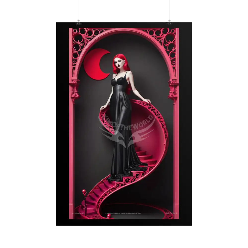 Red Light District Gothic Fashion Floral Lace Lady Woman Black & Red Satin 3D Moon Art Poster — Black & Red Fashion