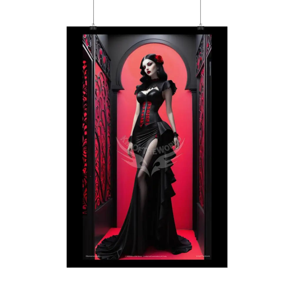 Red Light District Gothic Fashion Floral Lace Lady Woman Black & Red Satin 3D Moon Art Poster — Black & Red Fashion