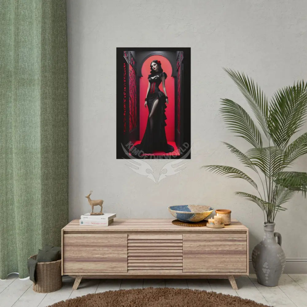 Red Light District Gothic Fashion Floral Lace Lady Woman Black & Red Satin 3D Moon Art Poster — Black & Red Fashion
