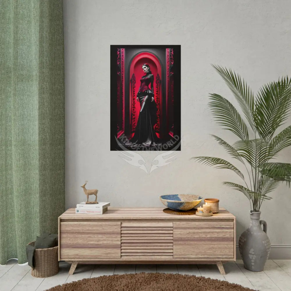 Red Light District Gothic Fashion Floral Lace Lady Woman Black & Red Satin 3D Moon Art Poster — Black & Red Fashion