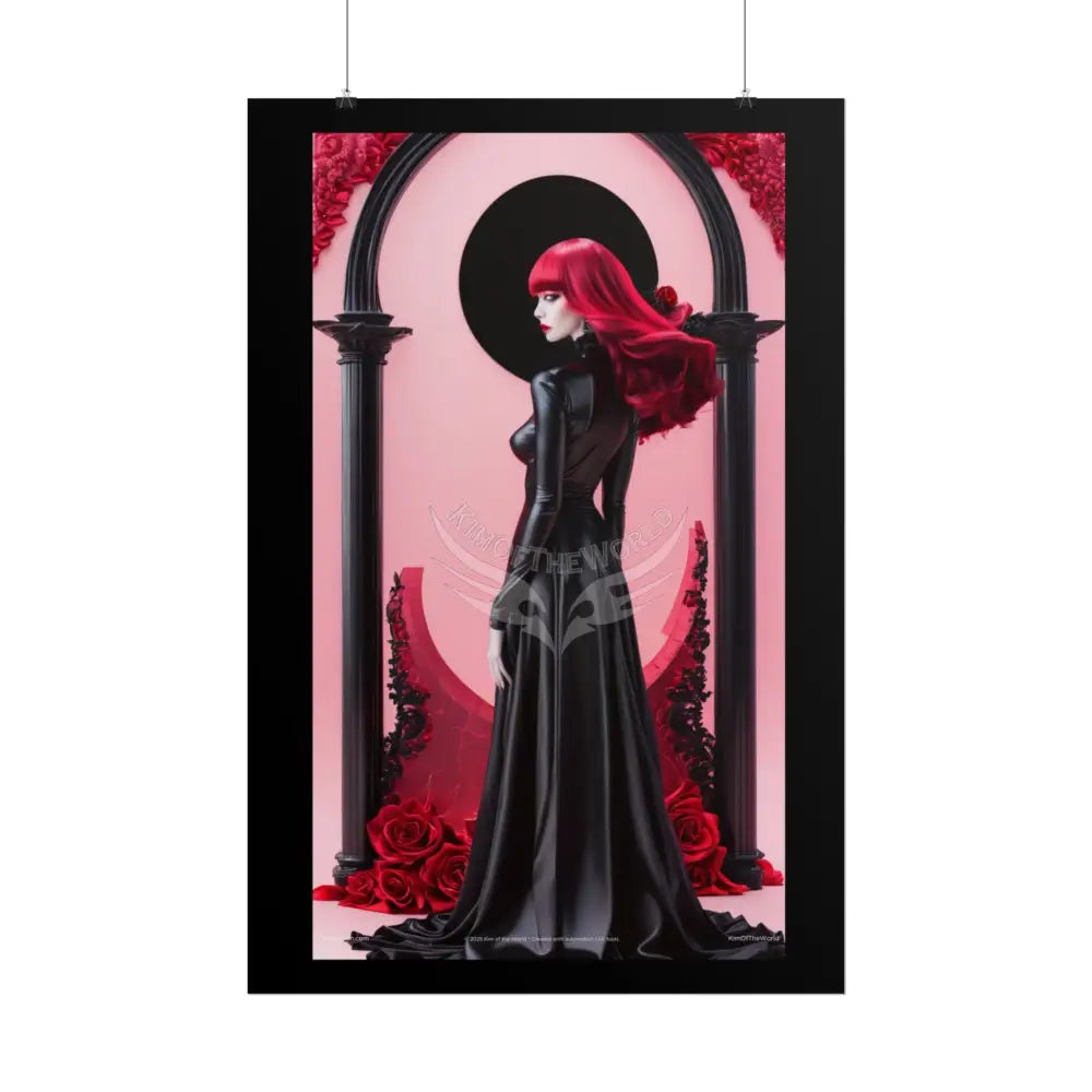 Red Light District Gothic Fashion Floral Lace Lady Woman Black & Red Satin 3D Moon Art Poster — Black & Red Fashion