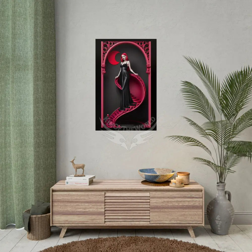 Red Light District Gothic Fashion Floral Lace Lady Woman Black & Red Satin 3D Moon Art Poster — Black & Red Fashion