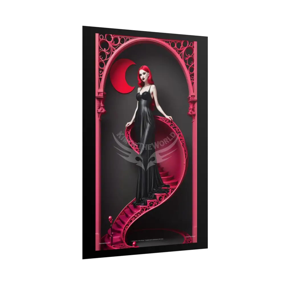 Red Light District Gothic Fashion Floral Lace Lady Woman Black & Red Satin 3D Moon Art Poster — Black & Red Fashion