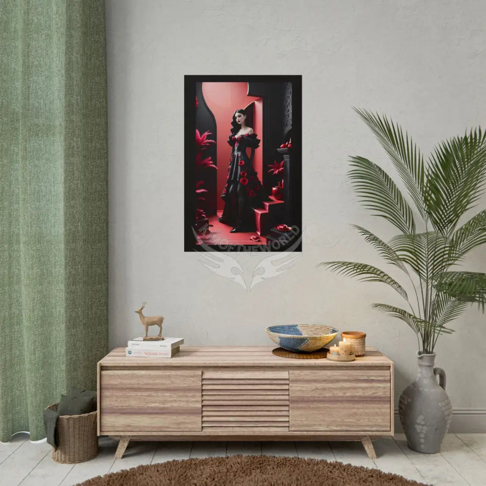 Red Light District Gothic Fashion Floral Lace Lady Woman Black & Red Satin 3D Moon Art Poster — Black & Red Fashion